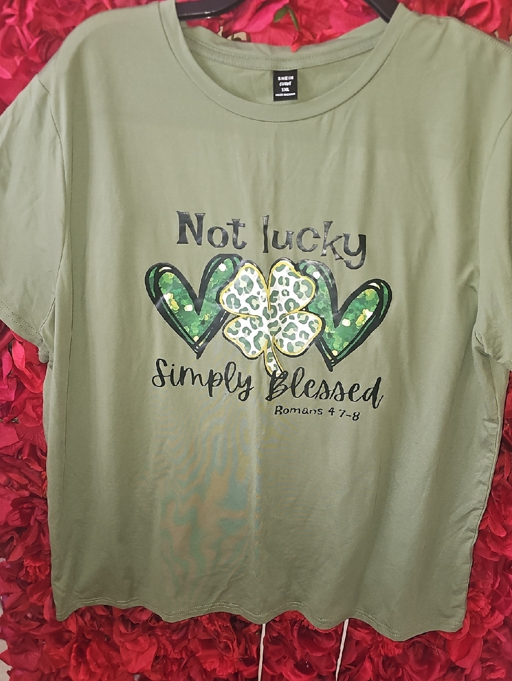 SHEIN Curve Olive Green Graphic Crew Tee - Size 1XL
